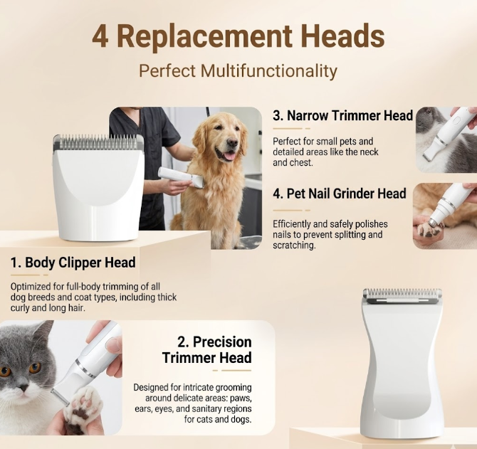 🔥 LAST DAY 50% OFF 🔥 Pawfect Groom Pro 🐶 4-in-1 Electric Clippers with 4 Interchangeable Blades